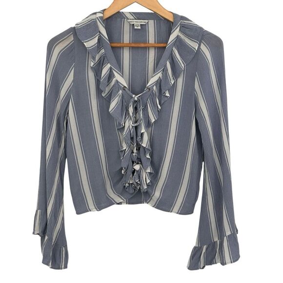 American Eagle blue and white stripe cropped  ruffled bell sleeve size small - Picture 1 of 5